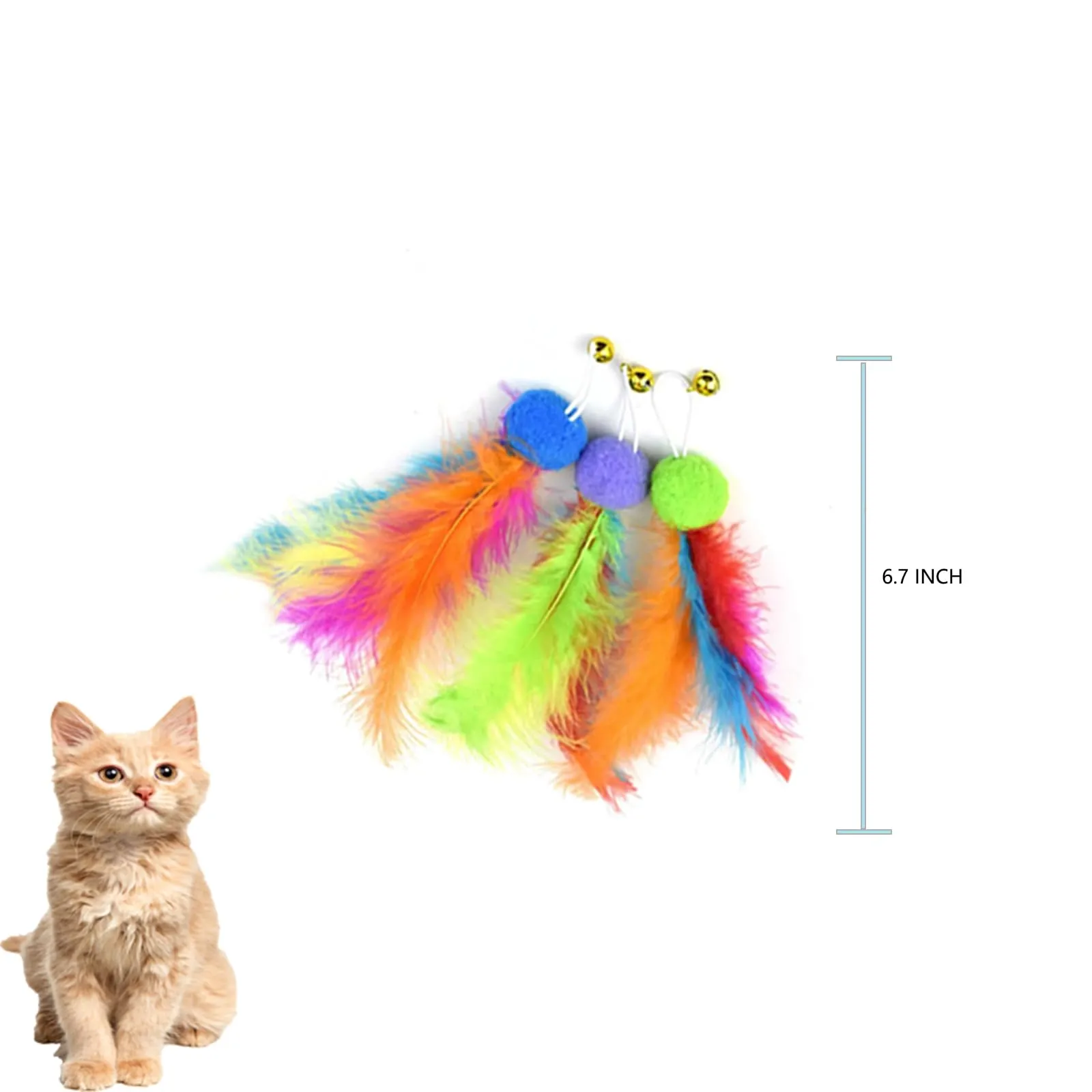 10 Pcs Interactive Cat Feather Toys Refills, Colorful cat wand toy Attachments with bell for indoor cats,interactive cat feather cat toy for All Breeds and Species
