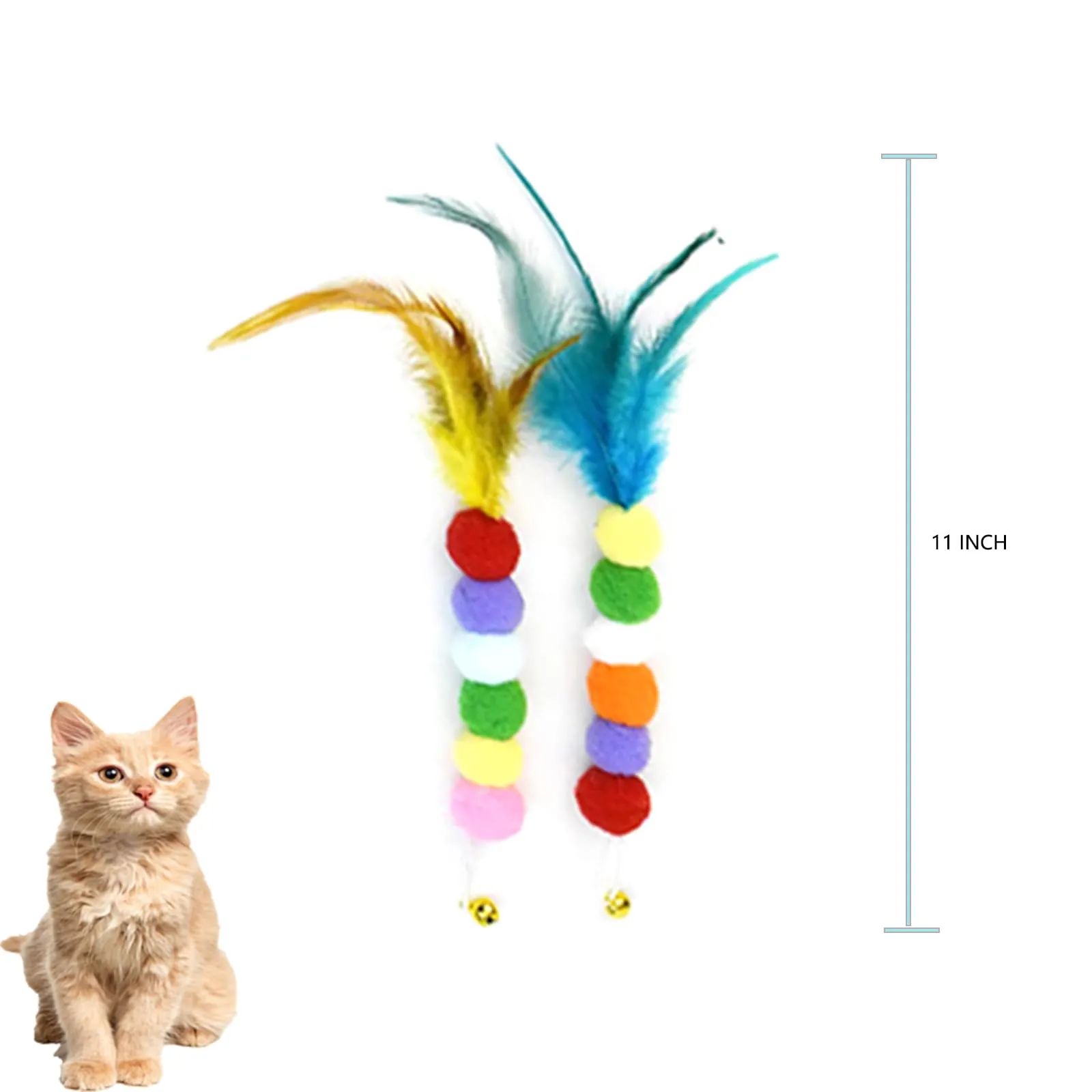 10 Pcs Interactive Cat Feather Toys Refills, Colorful cat wand toy Attachments with bell for indoor cats,interactive cat feather cat toy for All Breeds and Species