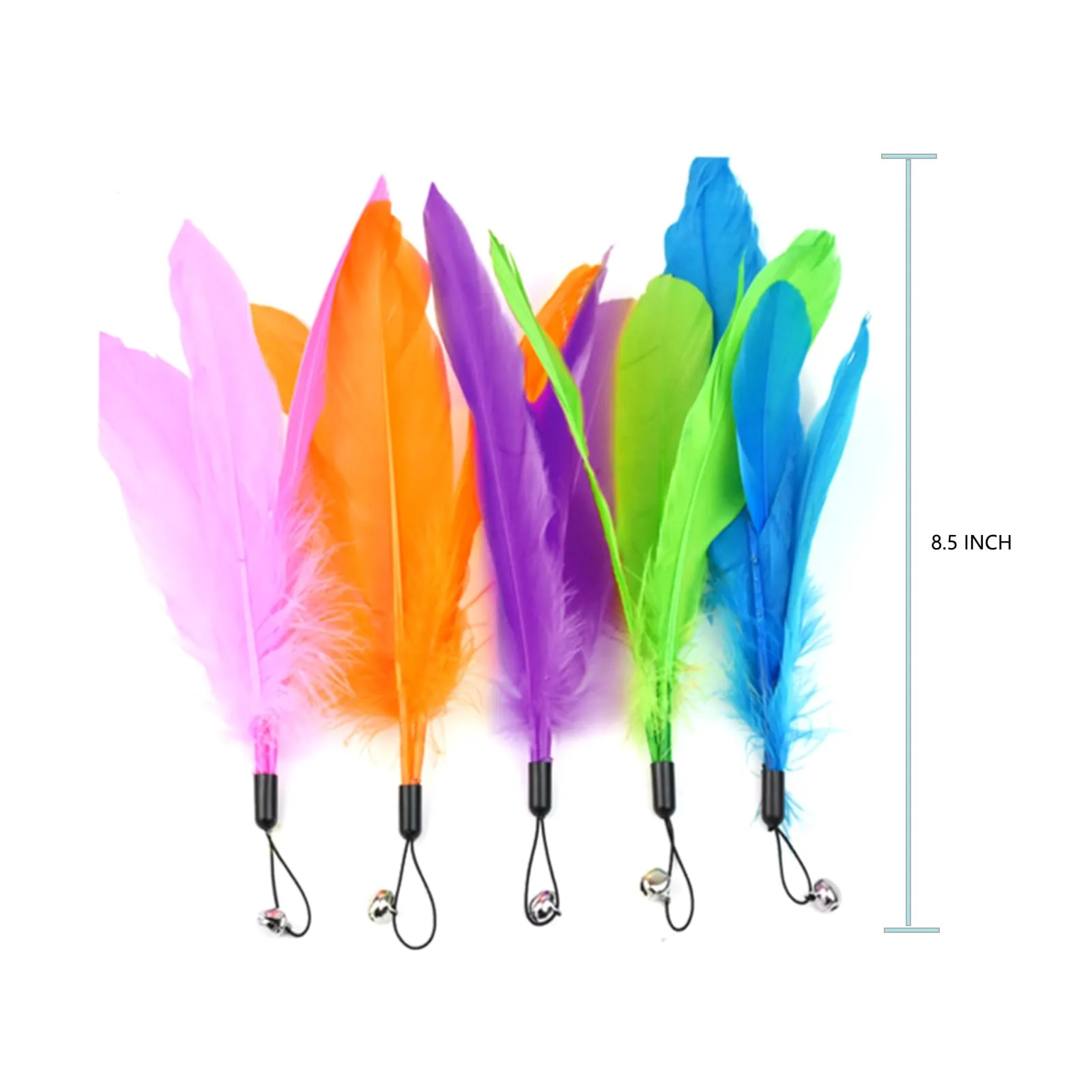 10 Pcs Interactive Cat Feather Toys Refills, Colorful cat wand toy Attachments with bell for indoor cats,interactive cat feather cat toy for All Breeds and Species