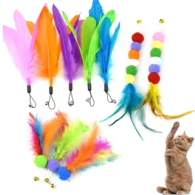 10 Pcs Interactive Cat Feather Toys Refills, Colorful cat wand toy Attachments with bell for indoor cats,interactive cat feather cat toy for All Breeds and Species