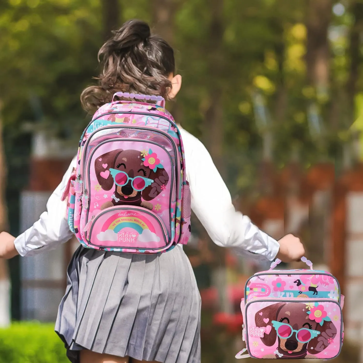 16 Inch Kids Backpacks, Cute Dog Backpack for Girls Kawaii Light Pink Backpack for Preschool Kindergarten Elementary Large Capacity