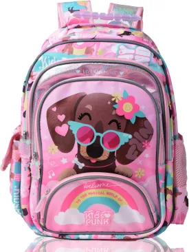 16 Inch Kids Backpacks, Cute Dog Backpack for Girls Kawaii Light Pink Backpack for Preschool Kindergarten Elementary Large Capacity