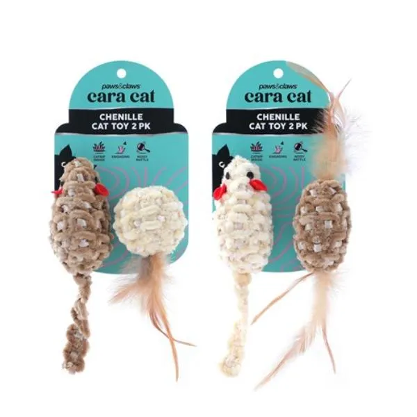 2 Pack Cara Cat Chenille Cat Toy - 7cm x 3cm x 3cm