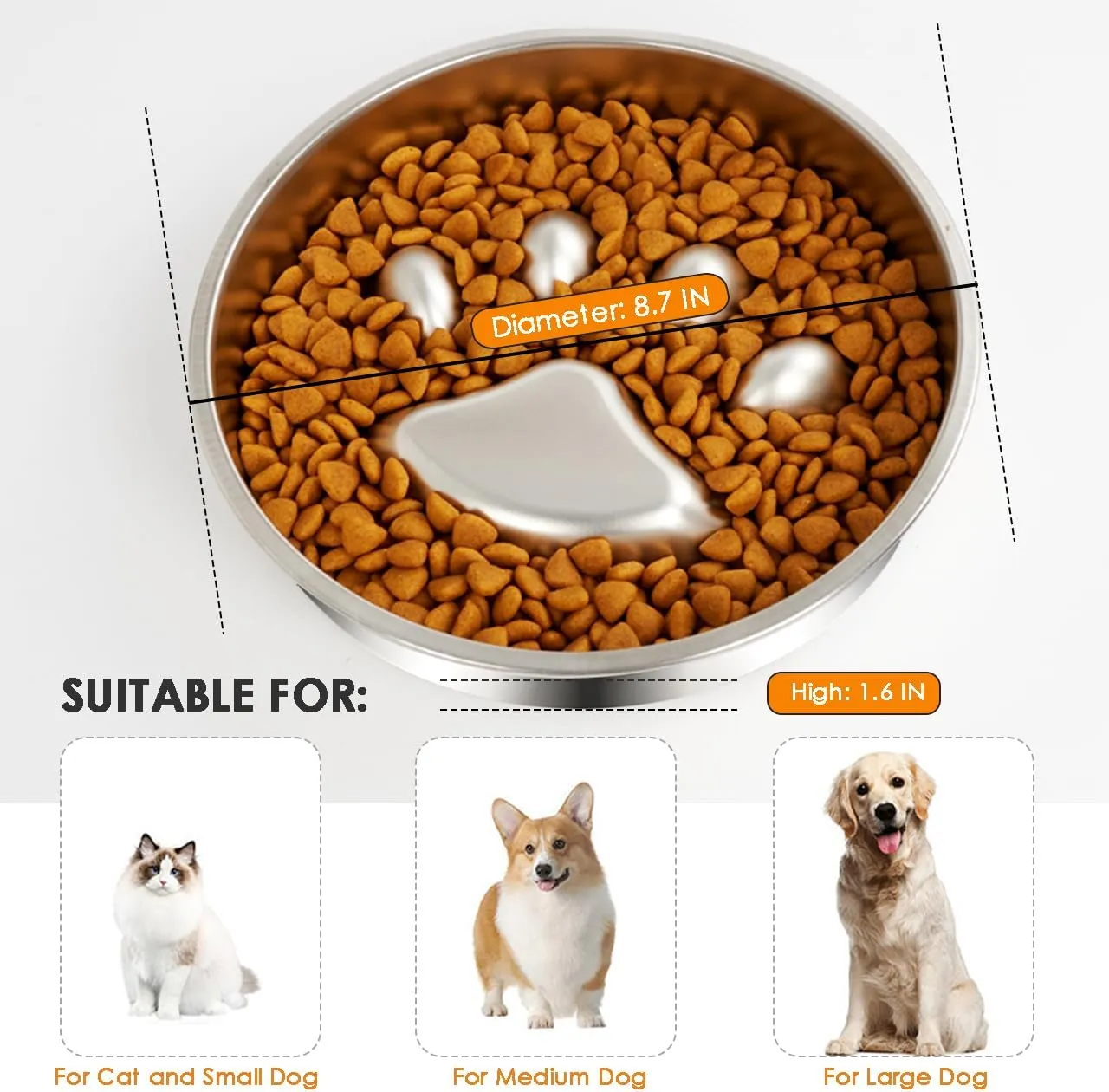 304 Stainless Steel Slow Feeder Dog Bowls, Food Grade 2 Cups Cat Bowls with Non-Slip Bottom, Maze Pet Dish to Slow Down Eating, Metal Slow Feeder Pet Bowl for Small/Medium/Large Dog