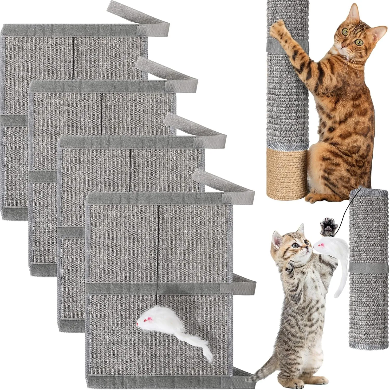4 Pcs Sisal Cat Nail File Scratcher Wraps Around Scratching Pad 11 x 15 Inches Cat Scratch Mat Sisal Fabric Couch Scratch Protector Post Table Leg to Trim Pet Nails Protect Furniture