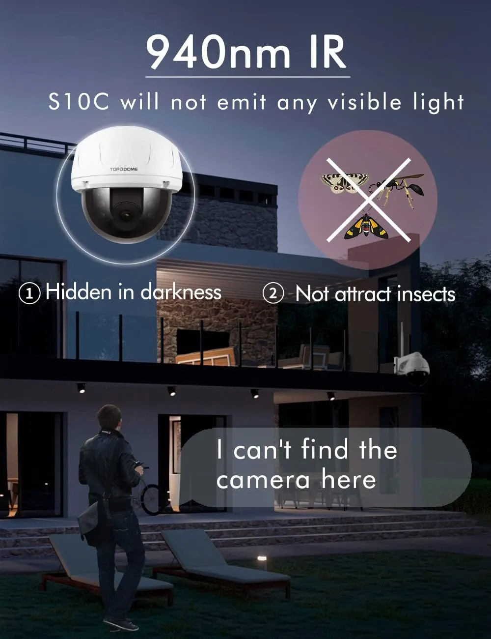 940nm RTSP PTZ Camera Outdoor WiFi for Home Security Human Tracking, Surveillance Cameras Motion Detection, 50FT Hidden Night Vision, 32G SD Card Wide Angle Siren 2-Way Audio Waterproof