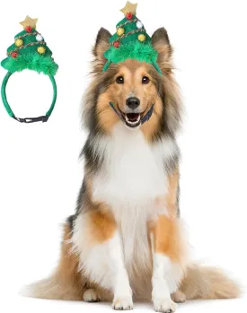 ABLAZEZAI Pet Christmas Headband, Dog Christmas Tree Headwear Costumes for Holiday Party, Xmas Dressup Decoration for Large Medium Dogs Cats