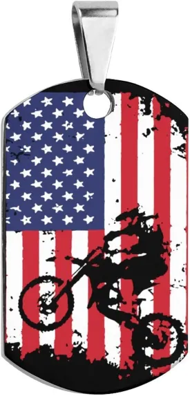 American Flag Motocross Dirtbike Pet ID Tags Personalized Stainless Steel Dog and Cat Tags Cute Collar Tag Dog Tags