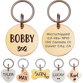 Anavia Pet ID Tags, Personalized Icon Name Dog Tag Cat Tag, Glossy Stainless Steel Color Plated Dog Collar Tag (Small, Round Shape, Gold)