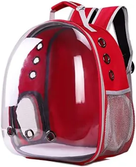 Animal Carrier Backpacks,Transparent Space Capsule Bubble Pet Backpack Bag for Small Dogs Cats Airline Approved Travel Carrier (Red)
