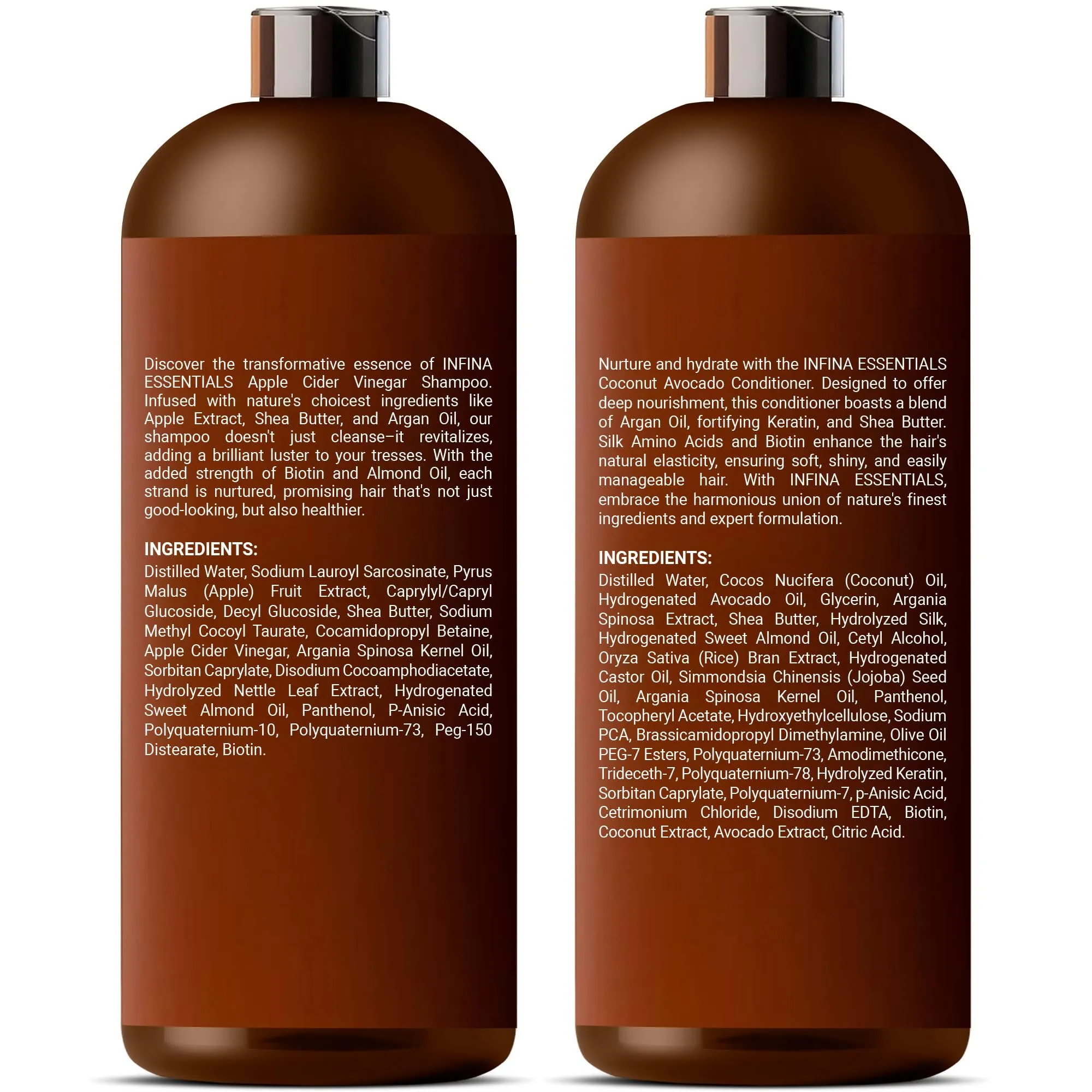 Apple Cider Vinegar Shampoo and Conditioner Set Sulfate Free for Men & Women - Itchy Scalp Shampoo w/Moisturizing Coconut Avocado Conditioner - Loc Shampoo and Conditioner for Dreads, 16 fl oz each