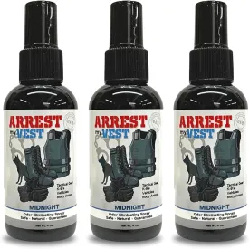 Arrest My Vest Military and Police Grade Odor Eliminating Spray for Body Armor Odor, Tactical Gear. Safe on K9's. Triple Pack of 3 Midnight 4 oz Bottles