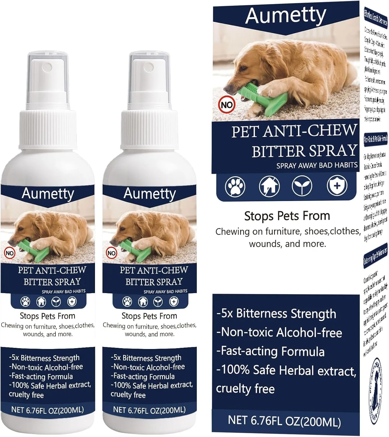 Bitter Apple Spray for Dogs to Stop Chewing & Licking - No Chew Deterrent Spray for Furniture, Shoes, Wounds Protection | Alcohol-Free Non-Toxic Formula | Indoor/Outdoor Pet Training Aid (2PCS)