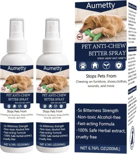 Bitter Apple Spray for Dogs to Stop Chewing & Licking - No Chew Deterrent Spray for Furniture, Shoes, Wounds Protection | Alcohol-Free Non-Toxic Formula | Indoor/Outdoor Pet Training Aid (2PCS)
