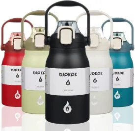 BJPKPK Insulated Water Bottles with Straw, 35 oz Stainless Steel Metal Water Bottle with One-handed Opening Lid, BPA Free Sport Jugs, Thermos, Flasks for Men & Women, Black