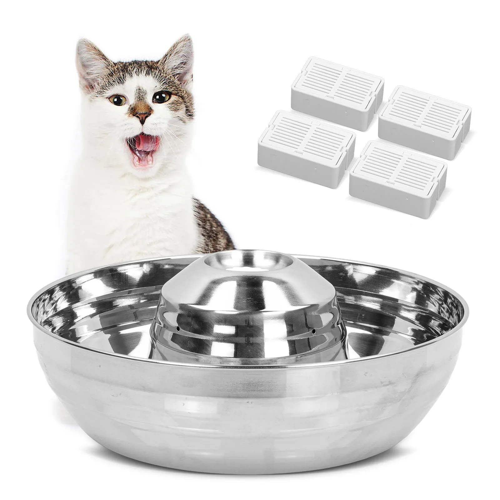 BNISE Cat Water Fountain Stainless Stee Water Drinking, Easy Assemble & Clean Pet Fountain for Dogs & Cats