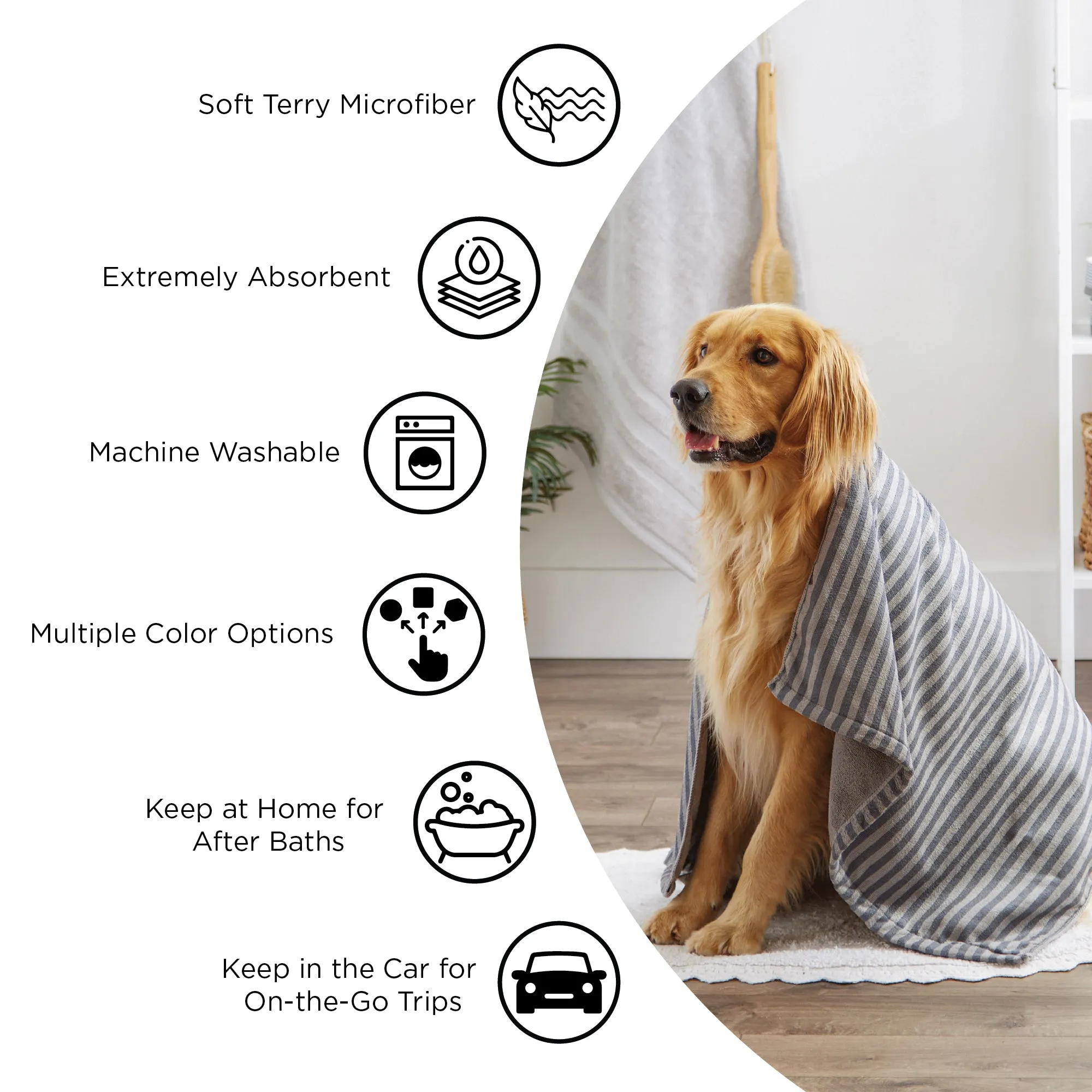 Bone Dry Large Pet Towel, Absorbent Microfiber, Hunter Green, 41x23.5"
