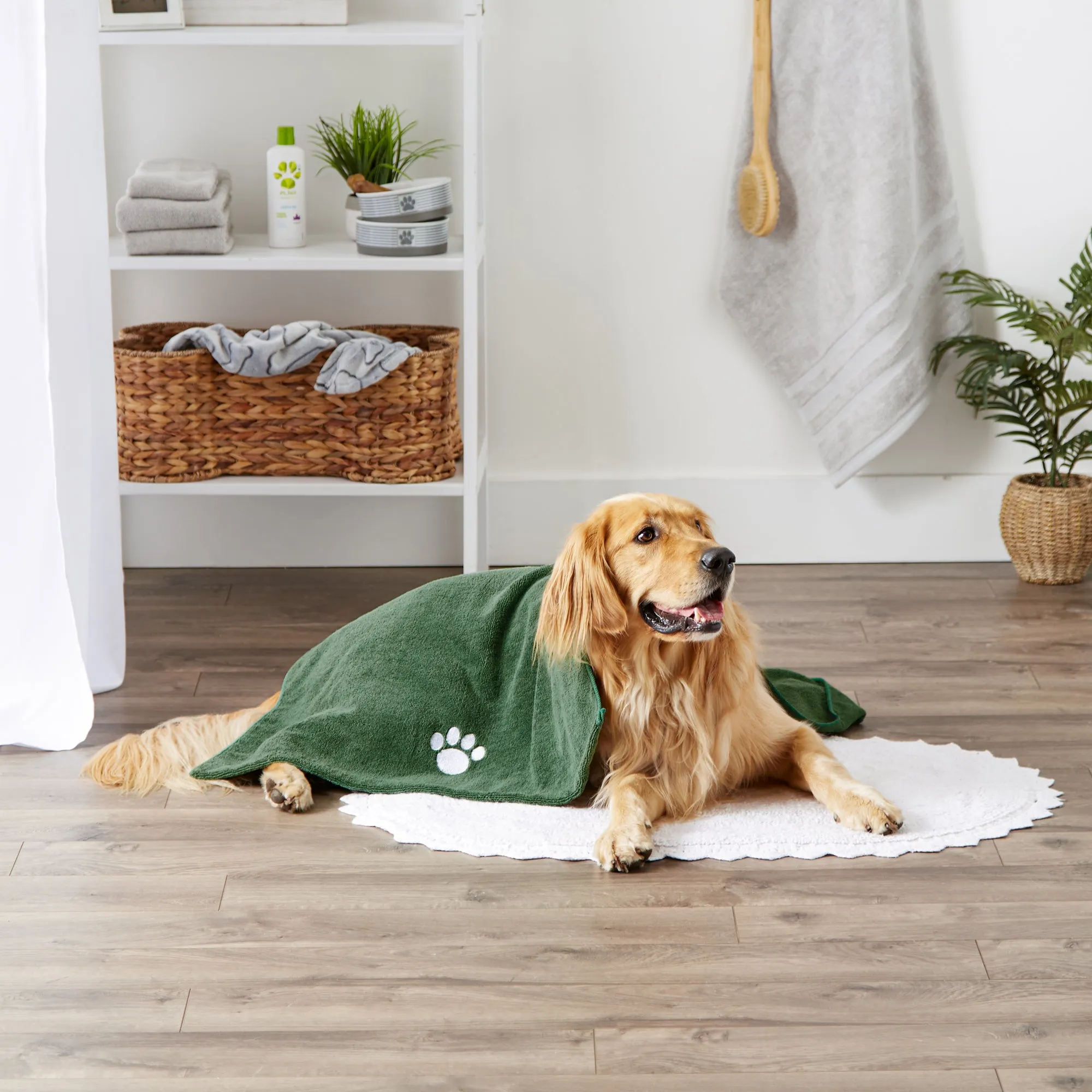 Bone Dry Large Pet Towel, Absorbent Microfiber, Hunter Green, 41x23.5"