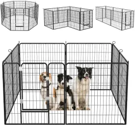 BOSSIN Heavy Metal Pet Dog Playpen for Small/Medium Dogs, 8 Panels 24"/32/40 Height x 32" Width Rustproof Puppy Playpen Indoor & Outdoor, Foldable Dog Fences for The Yard, Home, Camp