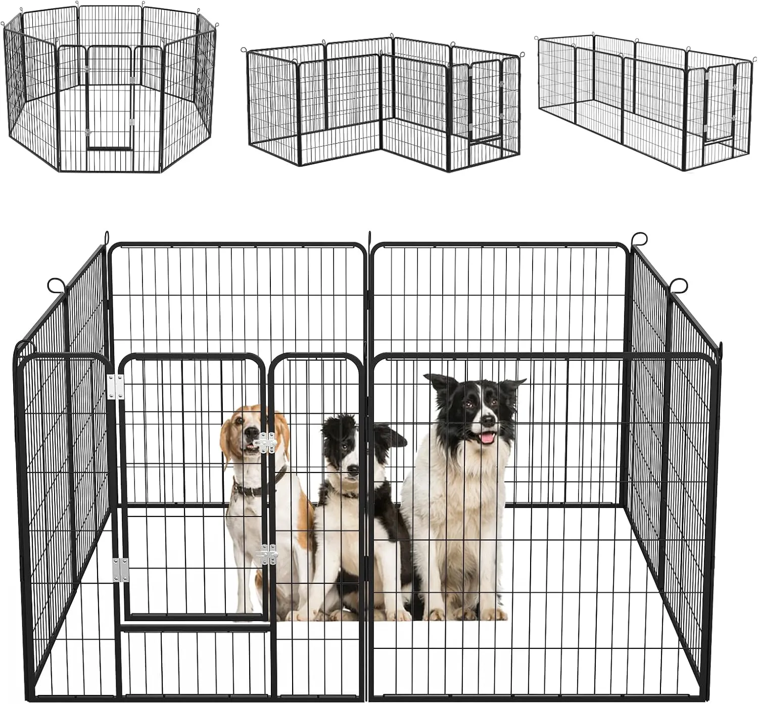 BOSSIN Heavy Metal Pet Dog Playpen for Small/Medium Dogs, 8 Panels 24"/32/40 Height x 32" Width Rustproof Puppy Playpen Indoor & Outdoor, Foldable Dog Fences for The Yard, Home, Camp