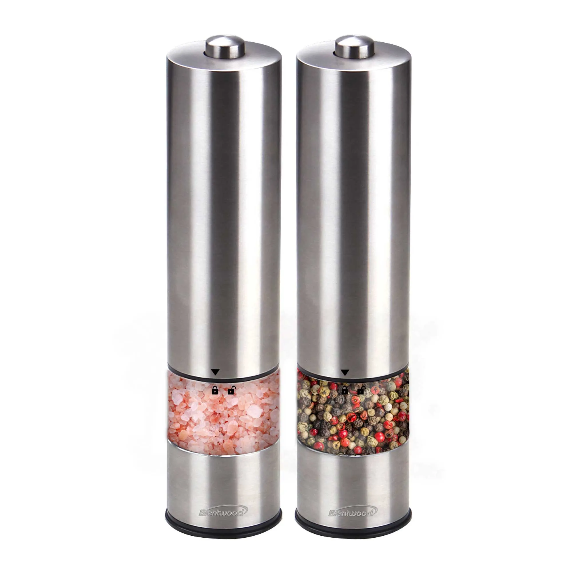 Brentwood SG-2321S Electric Blue LED Salt and Pepper Adjustable Ceramic Grinders, Stainless Steel