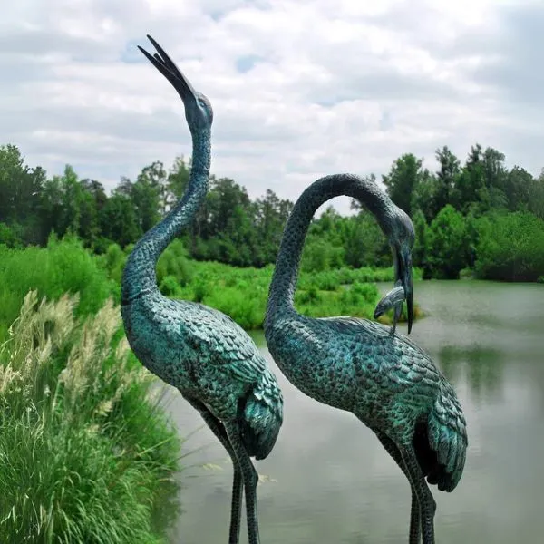 Bronze Crane Fountain Sculpture Pair Metropolitan Galleries