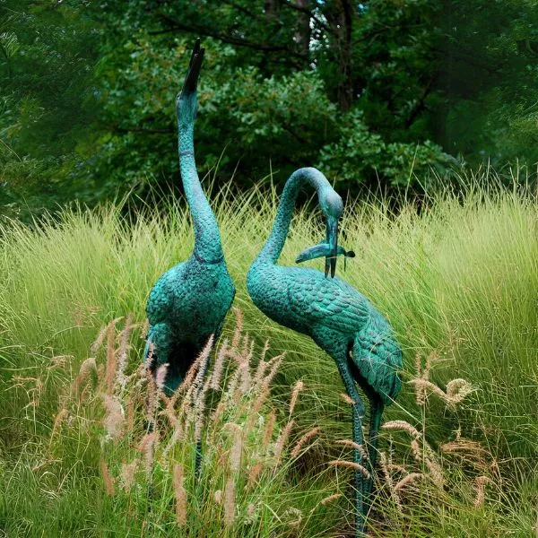 Bronze Crane Fountain Sculpture Pair Metropolitan Galleries