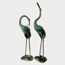 Bronze Crane Fountain Sculpture Pair Metropolitan Galleries