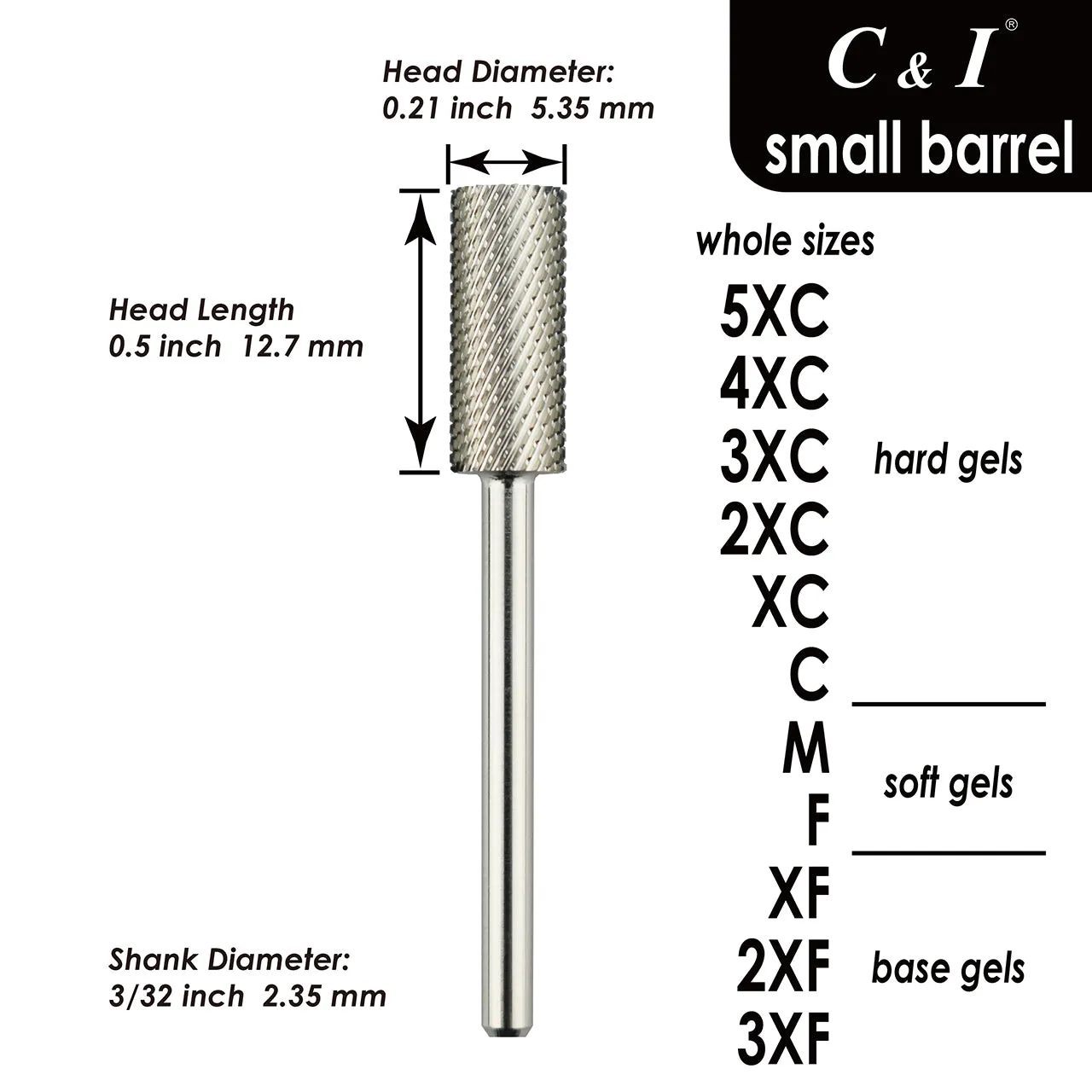 C&I Nail Drill Bits Professional Efile for Electric Nail Drill Machine Basic E-File for Nail Techs Small Barrel Version