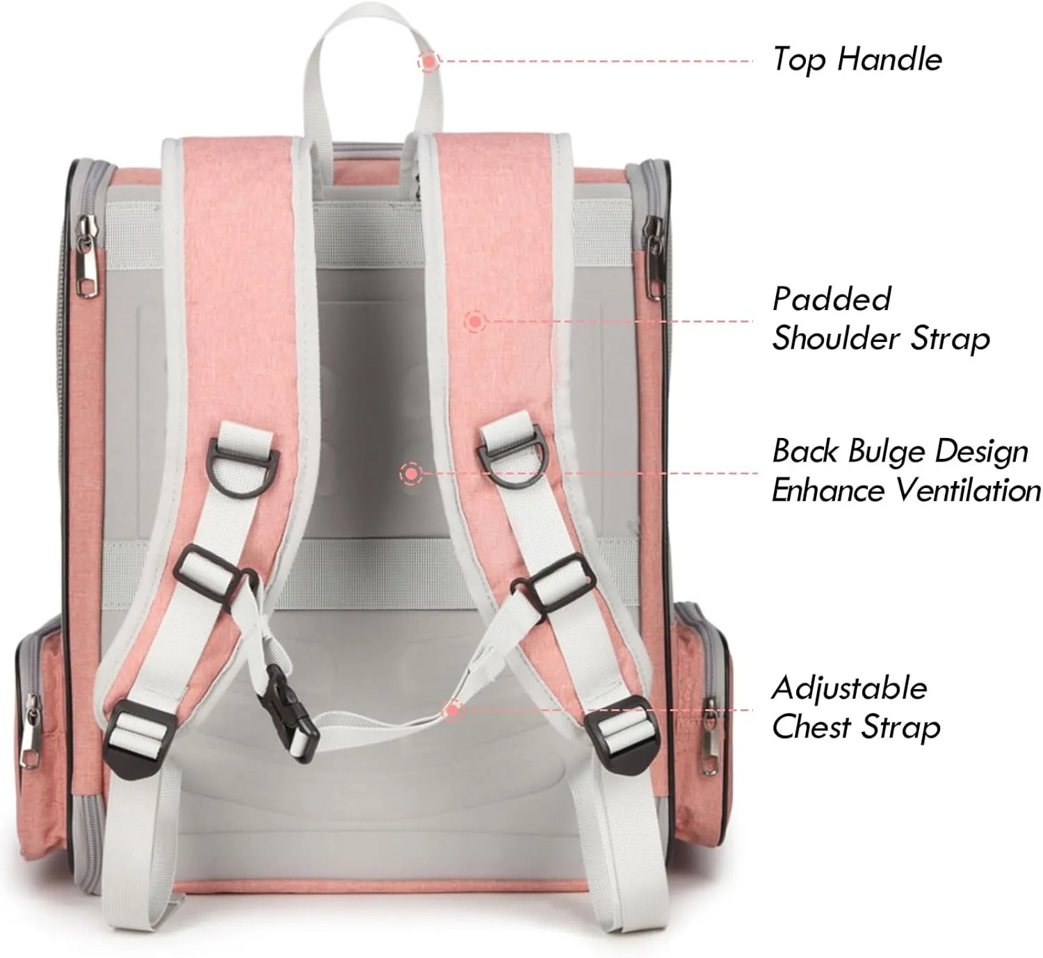 Cat Backpack Carrier, Large Pet Backpack with Kitten Wand Feather Toy for Medium Small Dog Cat Puppy Kitty Bunny up to 15lbs, Ventilated Mesh Dog Travel Carrier for Hiking Walking Outdoor Use (Pink)