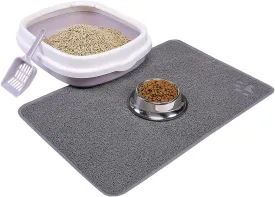 Cat Open Top Litter Box with Lid, Litter Mat, Poop Lifter Scoop & Kitten Kitty Stainless Steel Feeding Dish Bowl, Starter Kit 4 Pack for Small cat Within 5 Months (Grey-Four Entries)