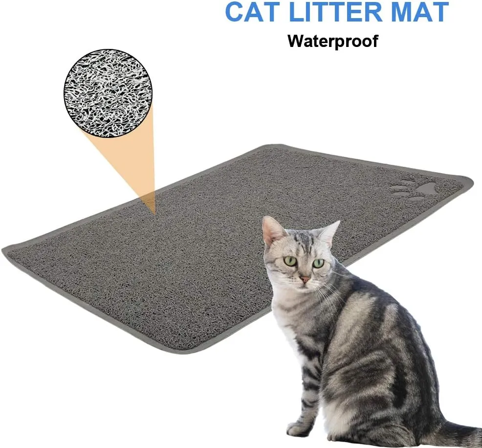 Cat Open Top Litter Box with Lid, Litter Mat, Poop Lifter Scoop & Kitten Kitty Stainless Steel Feeding Dish Bowl, Starter Kit 4 Pack for Small cat Within 5 Months (Grey-Four Entries)
