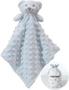 CREVENT Cozy Plush Baby Security Blanket Loveys for Baby Boys, Minky Dot Front   Sherpa Backing with Animal Face (Blue Bear)