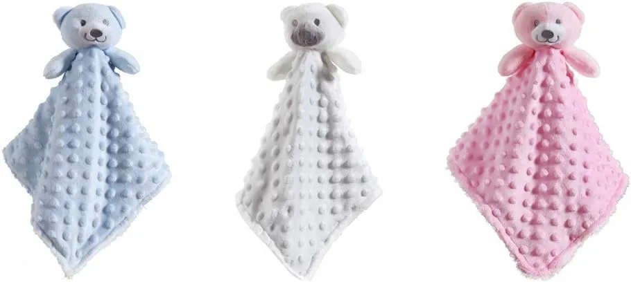 CREVENT Cozy Plush Baby Security Blanket Loveys for Baby Boys, Minky Dot Front   Sherpa Backing with Animal Face (Blue Bear)