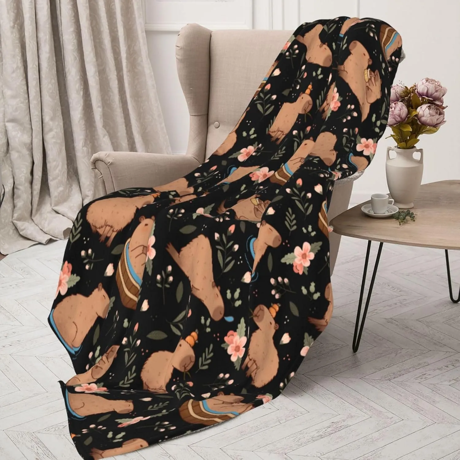 Cute Capybara Pattern Soft Fleece Blanket - Cozy and Cute Animal Design for Bed, Couch, or Gift 50"x40"