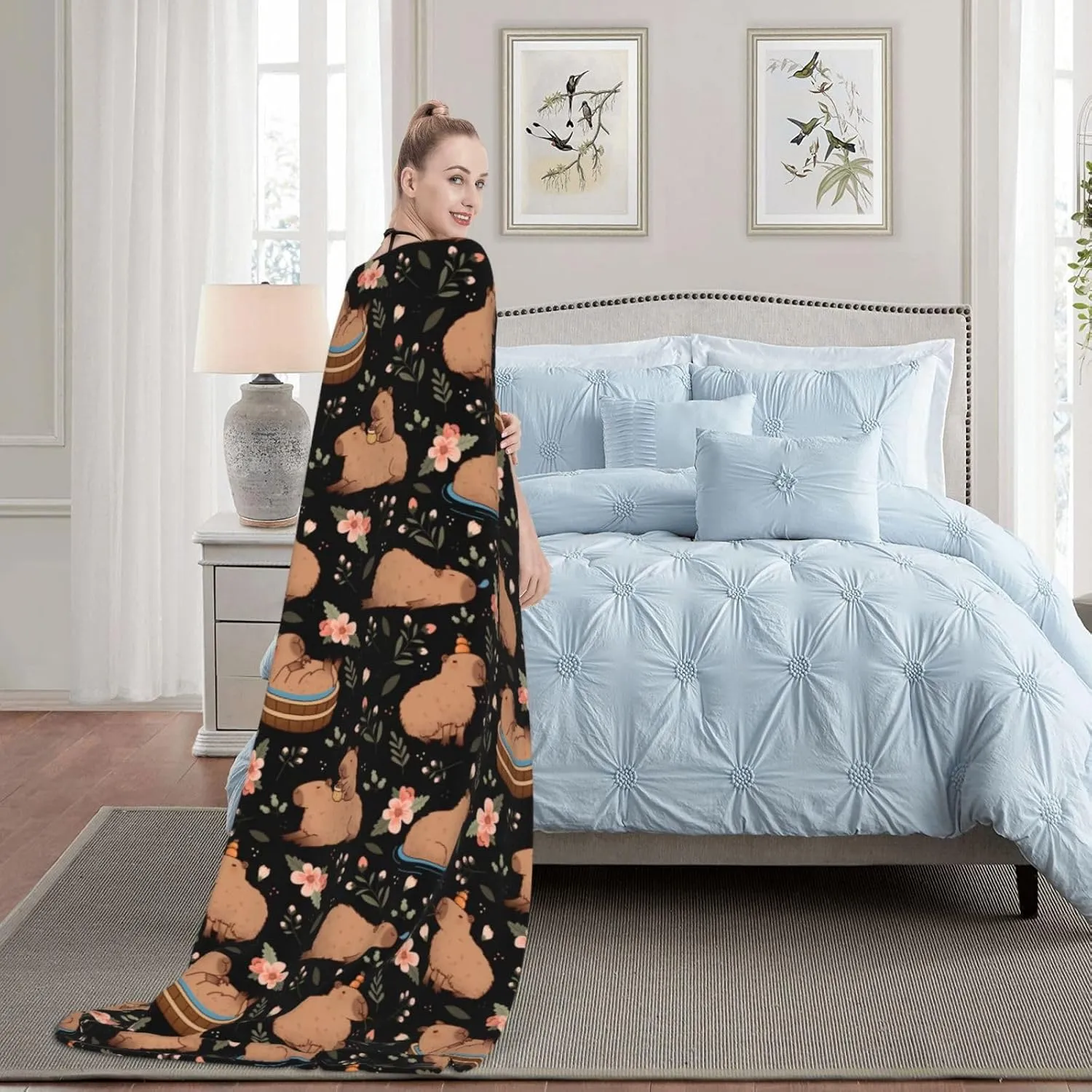 Cute Capybara Pattern Soft Fleece Blanket - Cozy and Cute Animal Design for Bed, Couch, or Gift 50"x40"