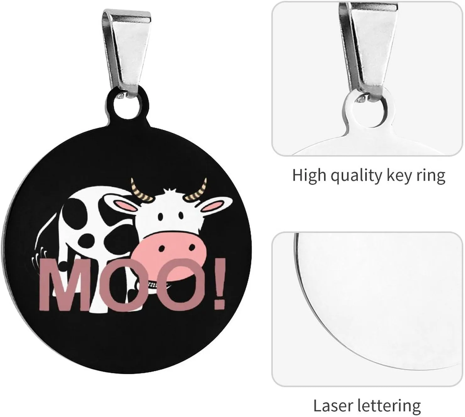 Cute Cow Stainless Steel Pet ID Tags Personalized Dog and Cat Tags Cute Collar Tags Circular