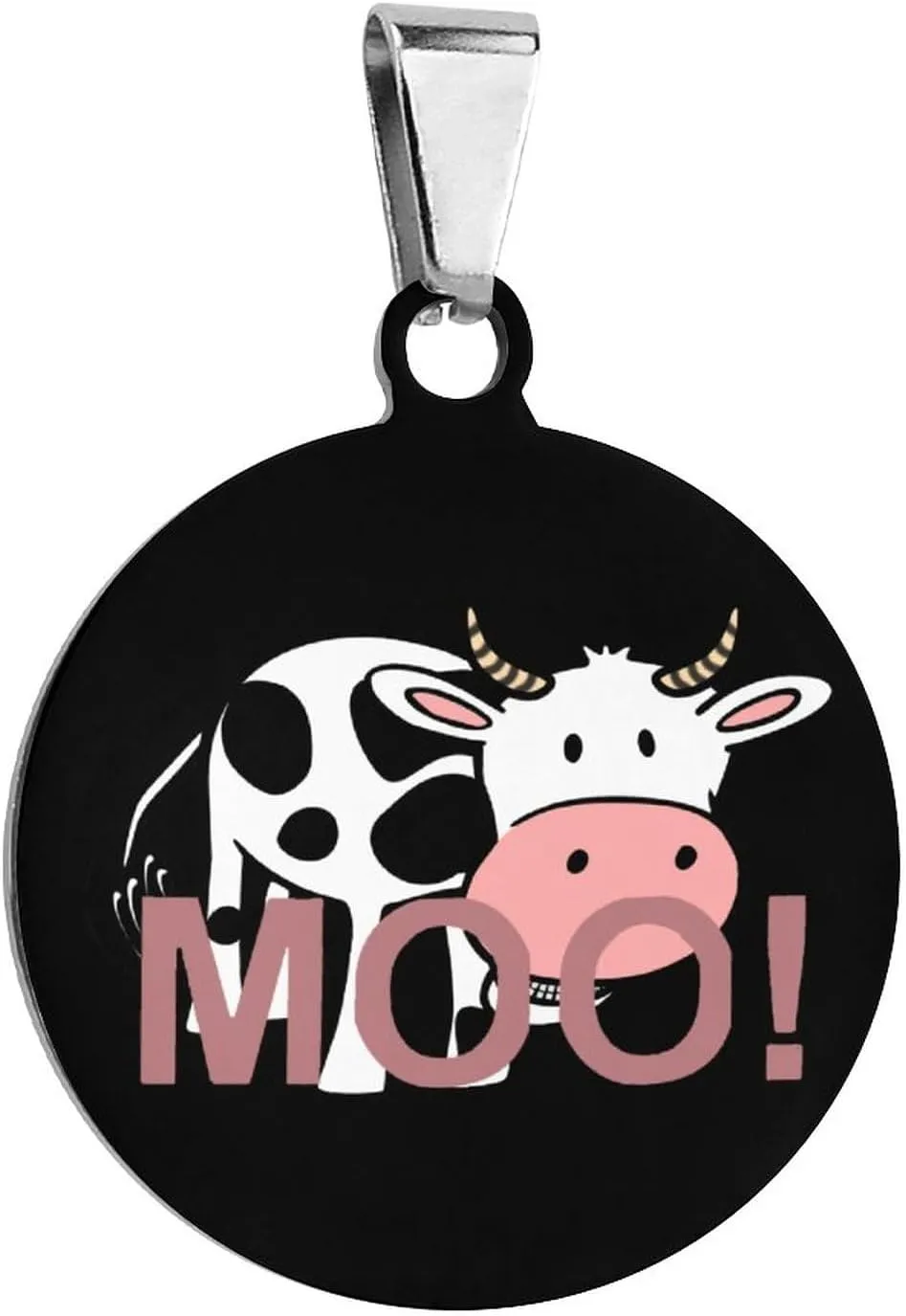 Cute Cow Stainless Steel Pet ID Tags Personalized Dog and Cat Tags Cute Collar Tags Circular