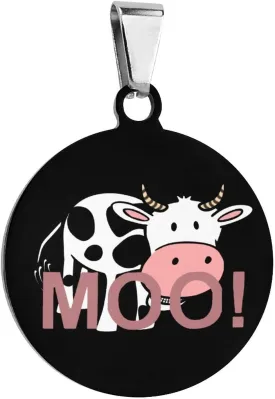 Cute Cow Stainless Steel Pet ID Tags Personalized Dog and Cat Tags Cute Collar Tags Circular