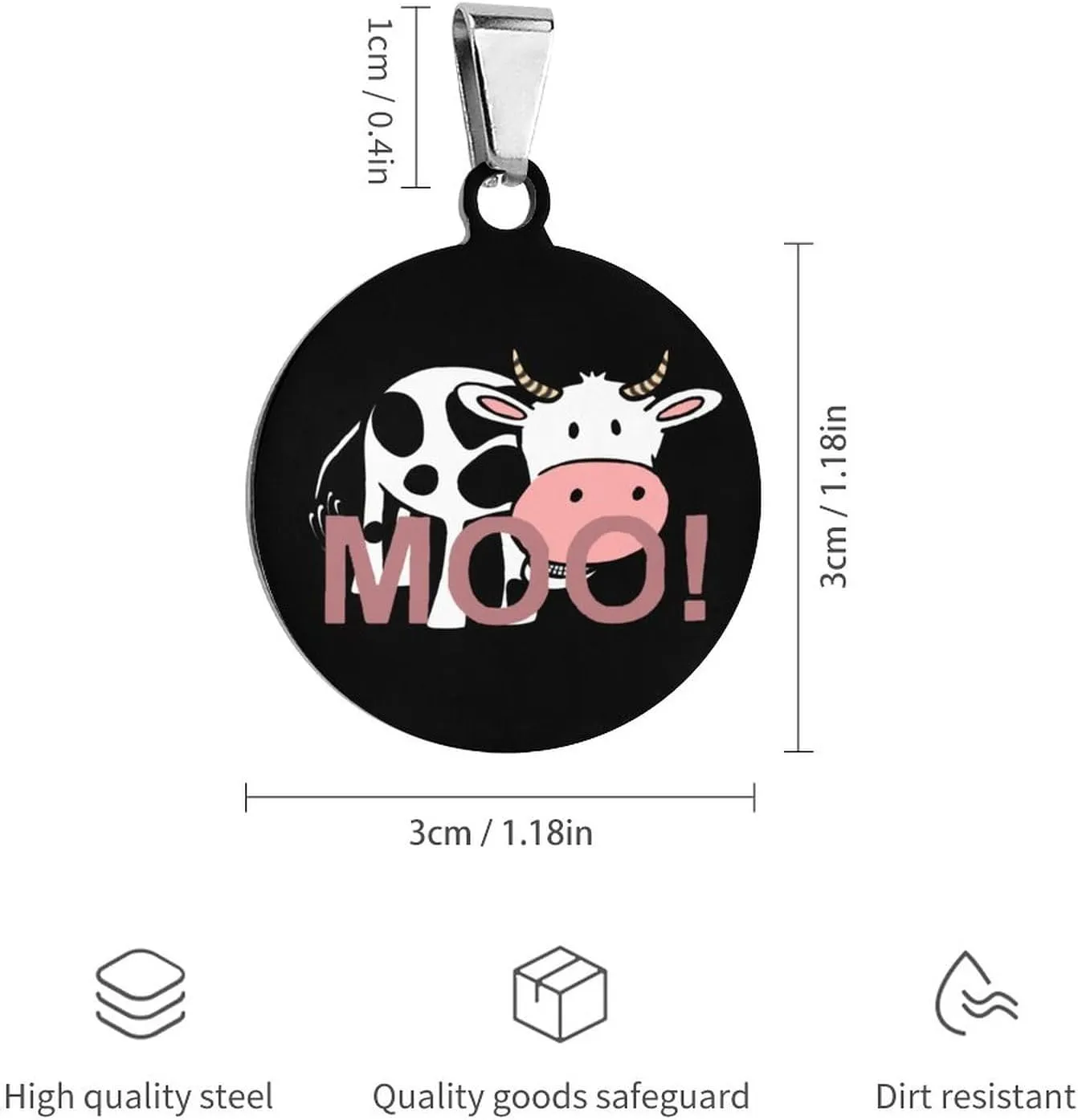 Cute Cow Stainless Steel Pet ID Tags Personalized Dog and Cat Tags Cute Collar Tags Circular