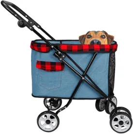 Dog Cat Pet Travel Stroller Pushchair Two Front Swivel Wheels and Rear Brake 4 Wheels Foldable Large Pram (Grey)