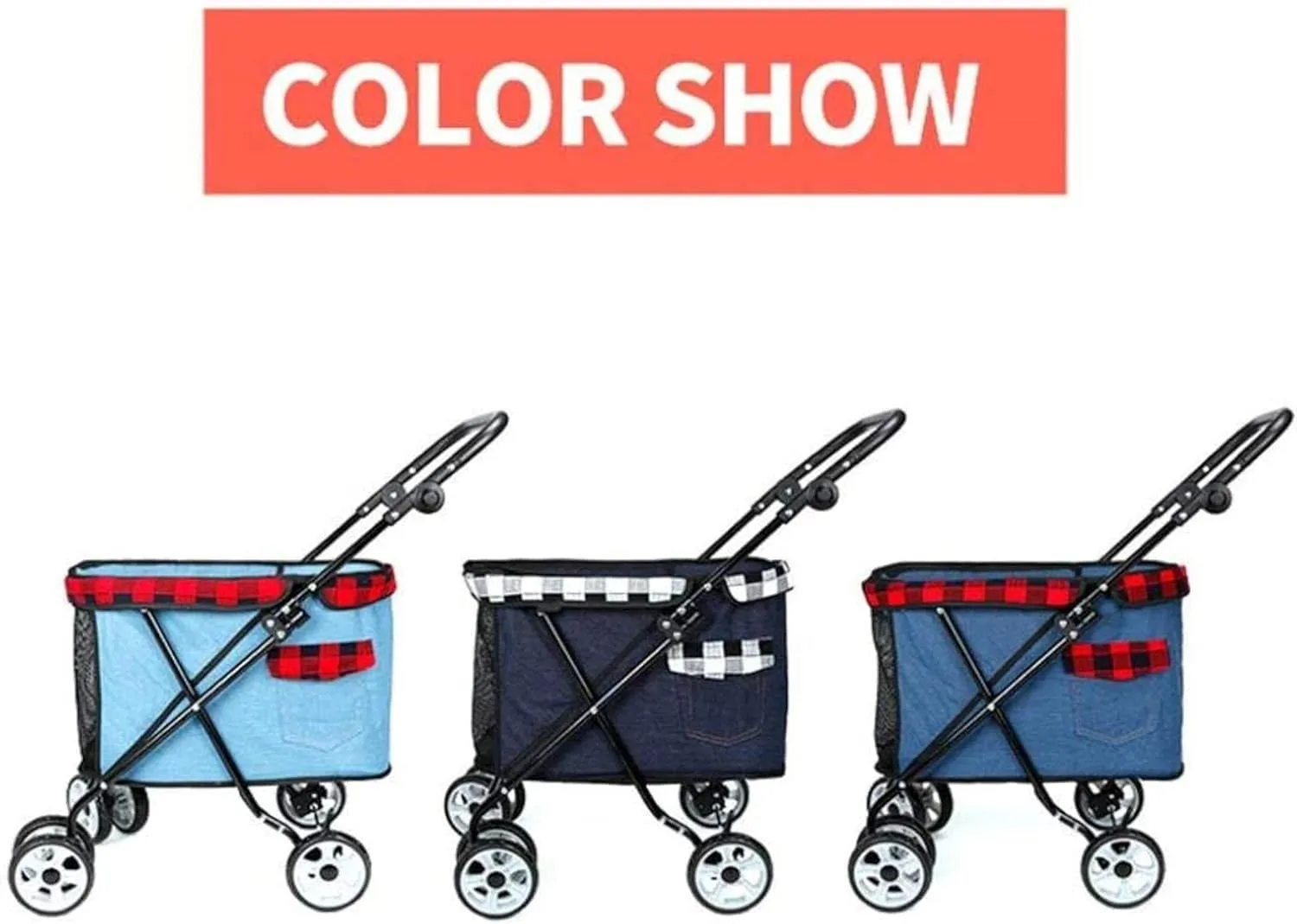 Dog Cat Pet Travel Stroller Pushchair Two Front Swivel Wheels and Rear Brake 4 Wheels Foldable Large Pram (Grey)