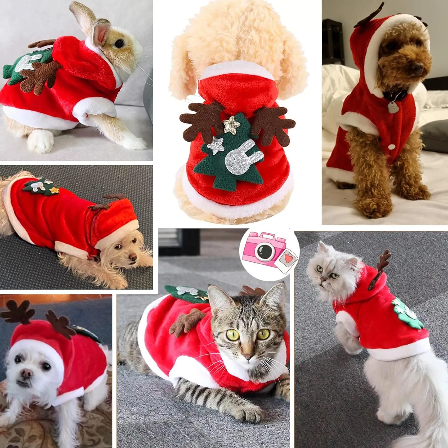 Dog Christmas Costumes, Pet Cold Weather Sweater Coat, Puppy Santa Claus Reindeer Outfit Winter Hoodie Warm Vest Clothes, Jumpsuit Apparel for Small Medium Dogs Cats Party Cosplay (Medium)