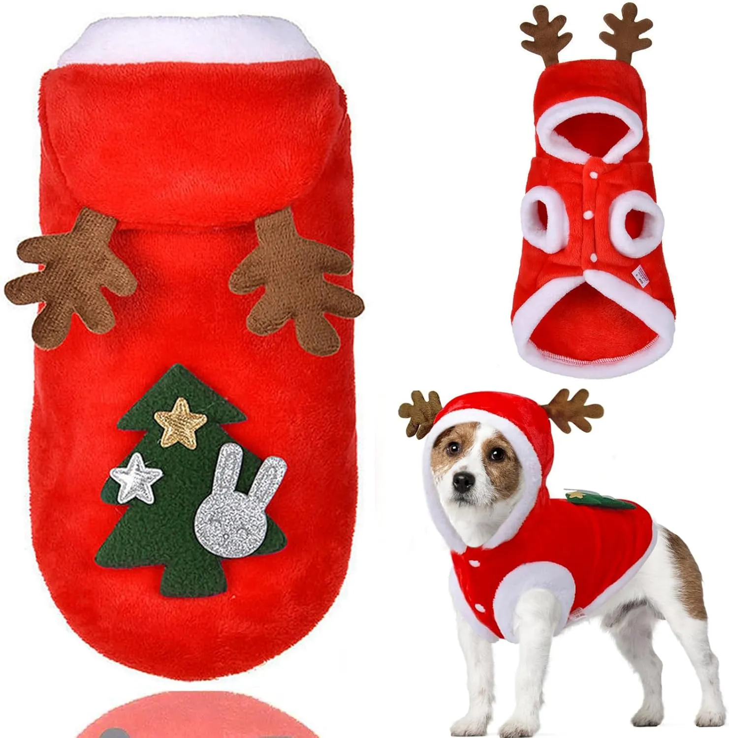 Dog Christmas Costumes, Pet Cold Weather Sweater Coat, Puppy Santa Claus Reindeer Outfit Winter Hoodie Warm Vest Clothes, Jumpsuit Apparel for Small Medium Dogs Cats Party Cosplay (Medium)