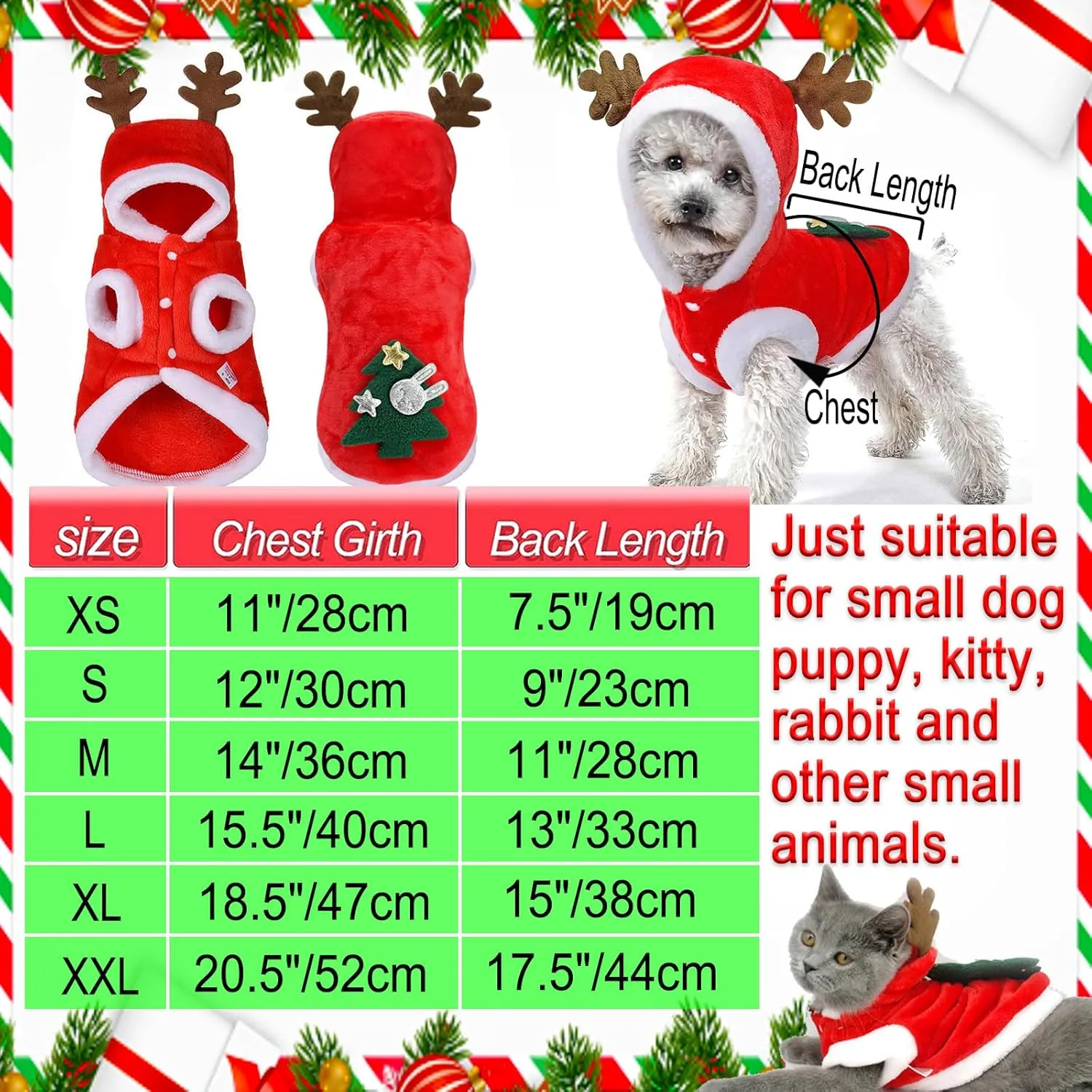 Dog Christmas Costumes, Pet Cold Weather Sweater Coat, Puppy Santa Claus Reindeer Outfit Winter Hoodie Warm Vest Clothes, Jumpsuit Apparel for Small Medium Dogs Cats Party Cosplay (Medium)