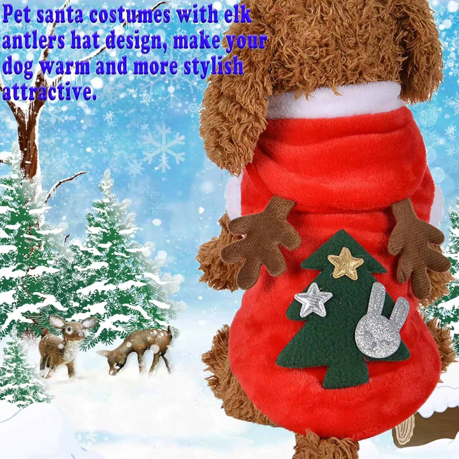 Dog Christmas Costumes, Pet Cold Weather Sweater Coat, Puppy Santa Claus Reindeer Outfit Winter Hoodie Warm Vest Clothes, Jumpsuit Apparel for Small Medium Dogs Cats Party Cosplay (Medium)