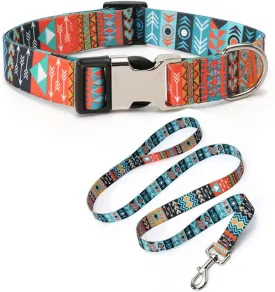 Dog Collar and Leash Set with Safety Locking Metal Buckle, Soft Quick Release Dog Collars Adjustable for Small Medium Large Dogs and Kitten Cats