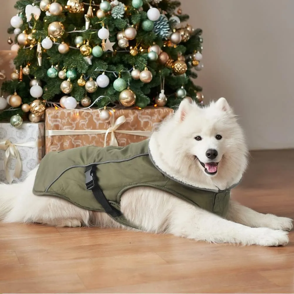 EMUST Winter Dog Jacket, Windproof Dog Apparel for Cold Weather, Reflective Coats for Dogs, Warm Puppy Jacket, Green, S