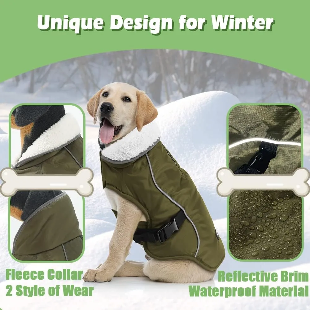 EMUST Winter Dog Jacket, Windproof Dog Apparel for Cold Weather, Reflective Coats for Dogs, Warm Puppy Jacket, Green, S