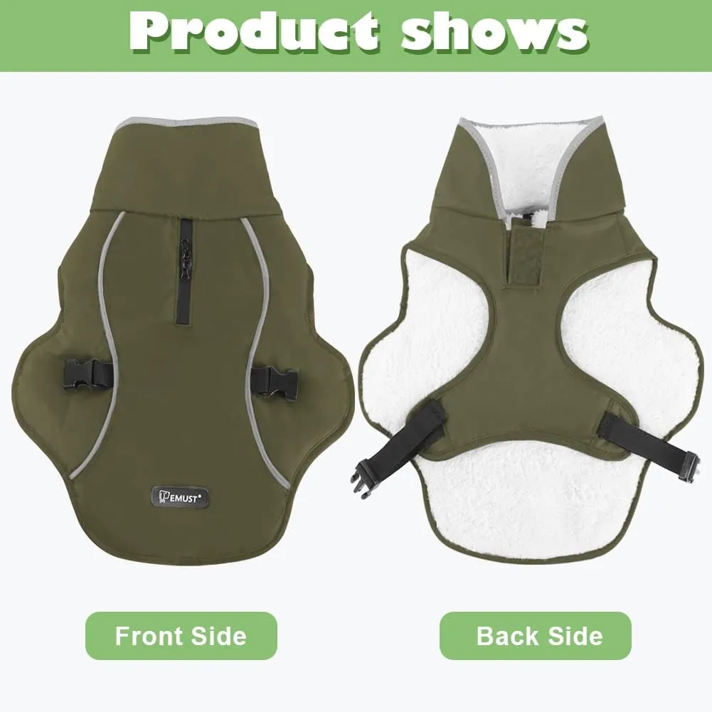 EMUST Winter Dog Jacket, Windproof Dog Apparel for Cold Weather, Reflective Coats for Dogs, Warm Puppy Jacket, Green, S